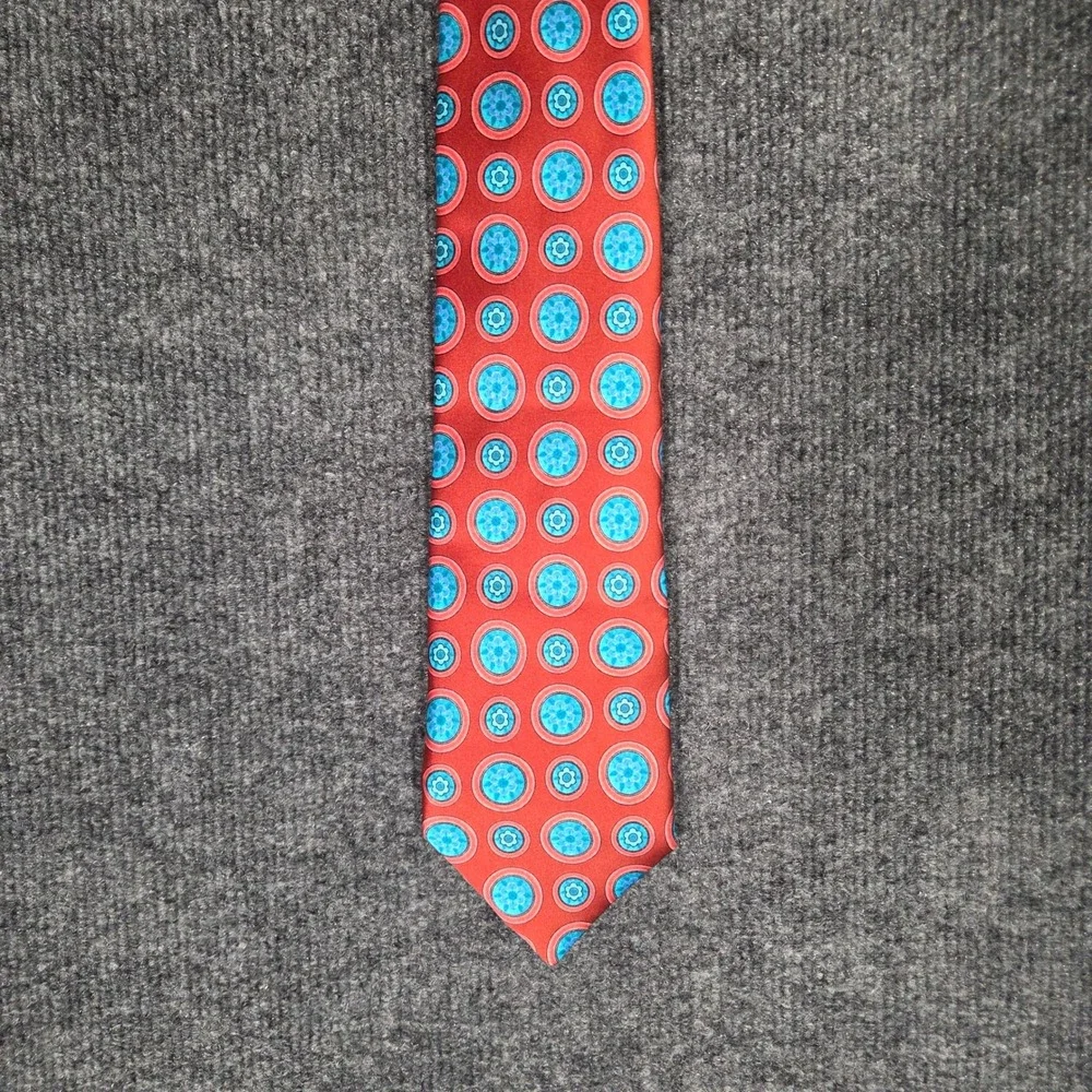 Marchesi di Como Silk Tie Mens Red Blue Geometric Floral Medallion Made in Italy